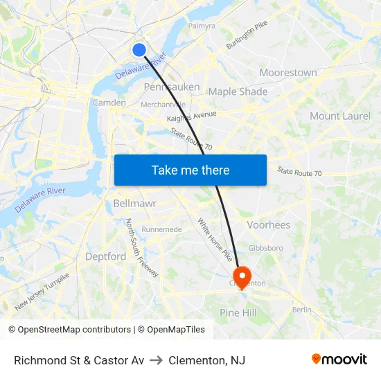 Richmond St & Castor Av to Clementon, NJ map