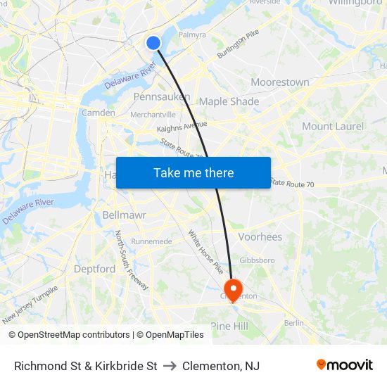 Richmond St & Kirkbride St to Clementon, NJ map