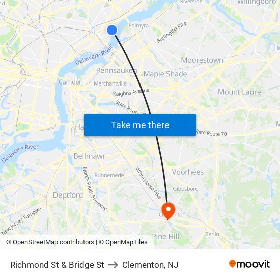 Richmond St & Bridge St to Clementon, NJ map