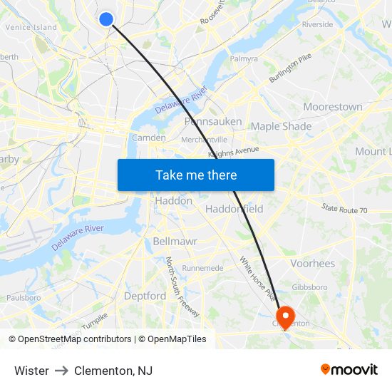 Wister to Clementon, NJ map