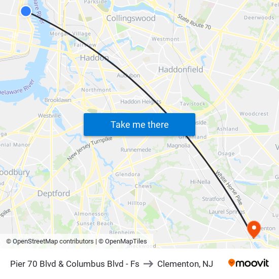 Pier 70 Blvd & Columbus Blvd - Fs to Clementon, NJ map