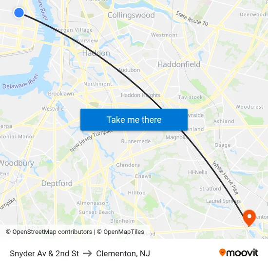Snyder Av & 2nd St to Clementon, NJ map