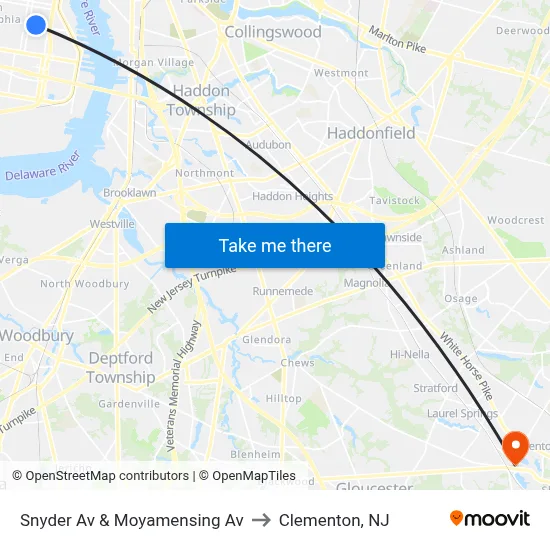 Snyder Av & Moyamensing Av to Clementon, NJ map