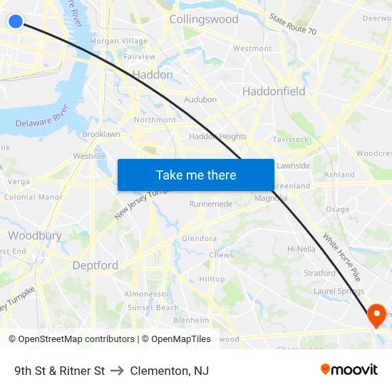 9th St & Ritner St to Clementon, NJ map