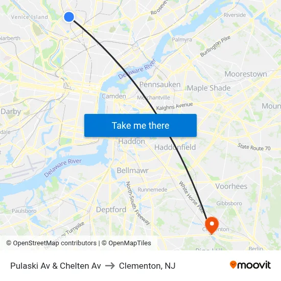 Pulaski Av & Chelten Av to Clementon, NJ map