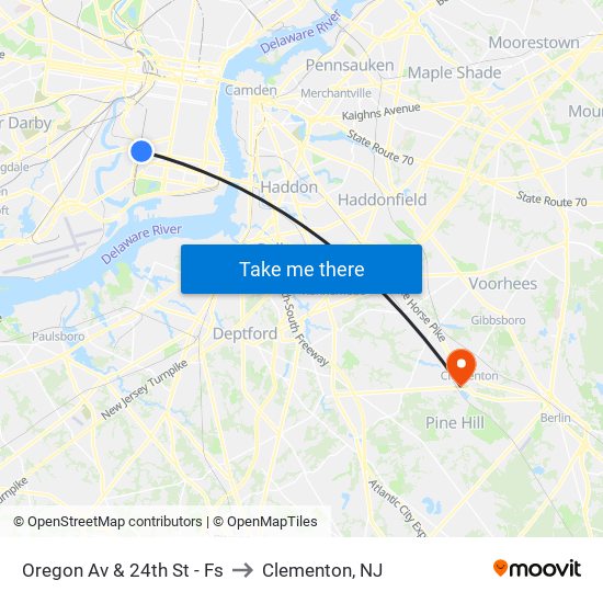 Oregon Av & 24th St - Fs to Clementon, NJ map