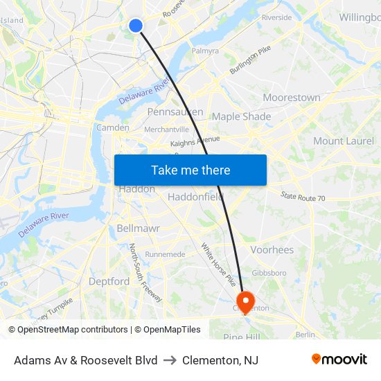 Adams Av & Roosevelt Blvd to Clementon, NJ map