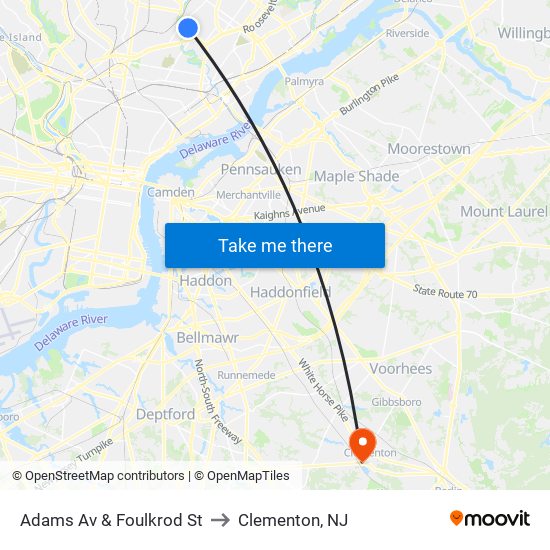 Adams Av & Foulkrod St to Clementon, NJ map