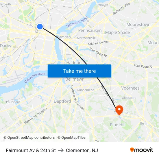 Fairmount Av & 24th St to Clementon, NJ map