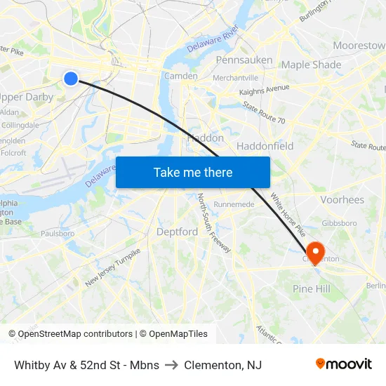 Whitby Av & 52nd St - Mbns to Clementon, NJ map