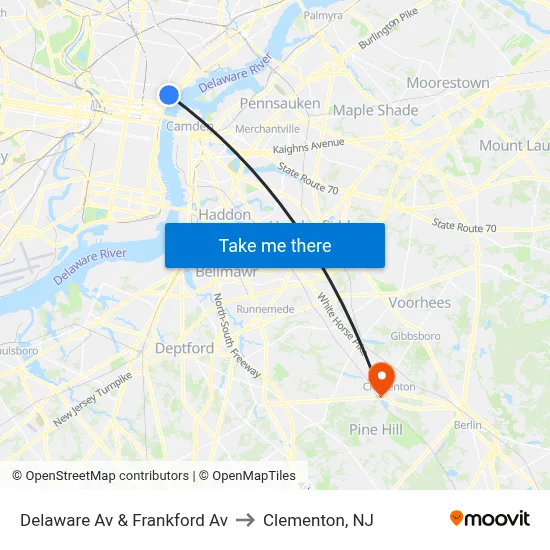 Delaware Av & Frankford Av to Clementon, NJ map