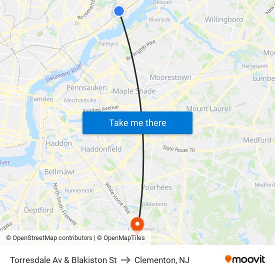 Torresdale Av & Blakiston St to Clementon, NJ map
