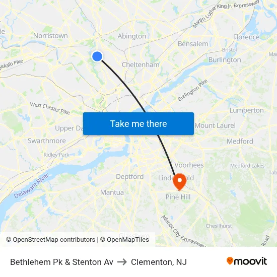 Bethlehem Pk & Stenton Av to Clementon, NJ map