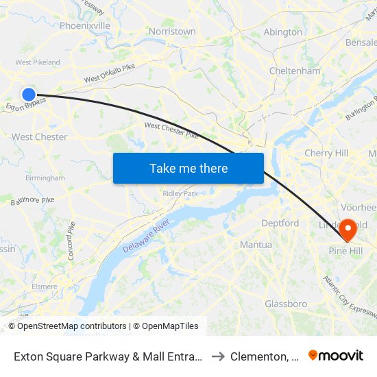 Exton Square Parkway & Mall Entrance to Clementon, NJ map