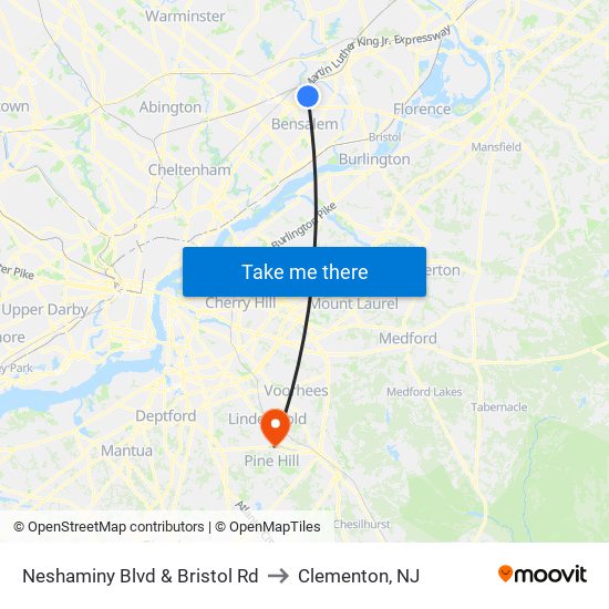 Neshaminy Blvd & Bristol Rd to Clementon, NJ map