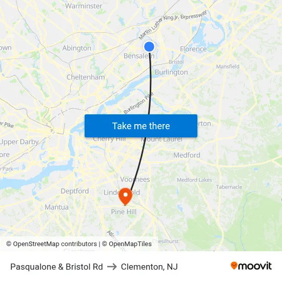 Pasqualone & Bristol Rd to Clementon, NJ map