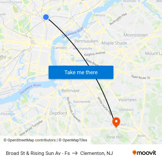 Broad St & Rising Sun Av - Fs to Clementon, NJ map