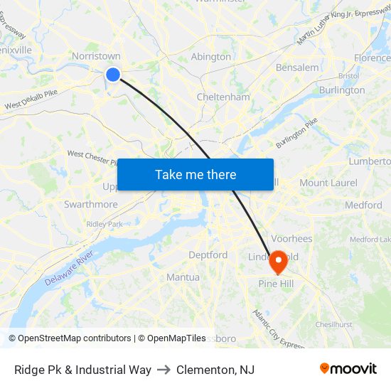 Ridge Pk & Industrial Way to Clementon, NJ map