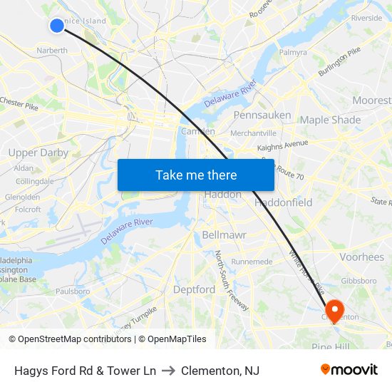 Hagys Ford Rd & Tower Ln to Clementon, NJ map