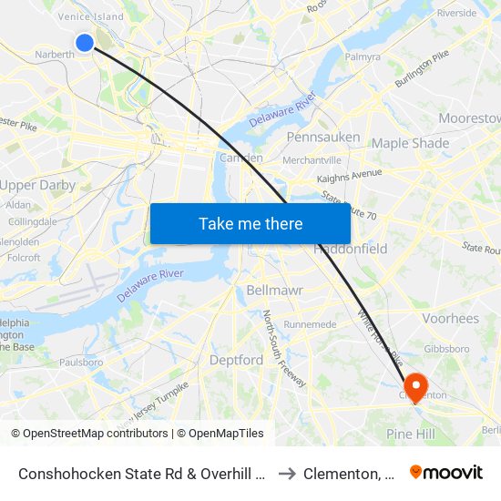 Conshohocken State Rd & Overhill Rd to Clementon, NJ map