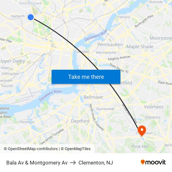 Bala Av & Montgomery Av to Clementon, NJ map