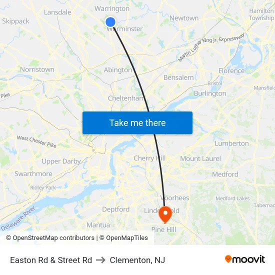 Easton Rd & Street Rd to Clementon, NJ map