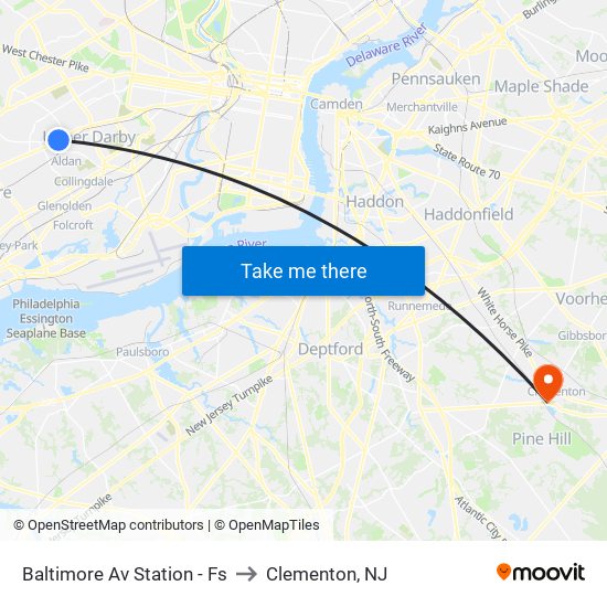 Baltimore Av Station - Fs to Clementon, NJ map