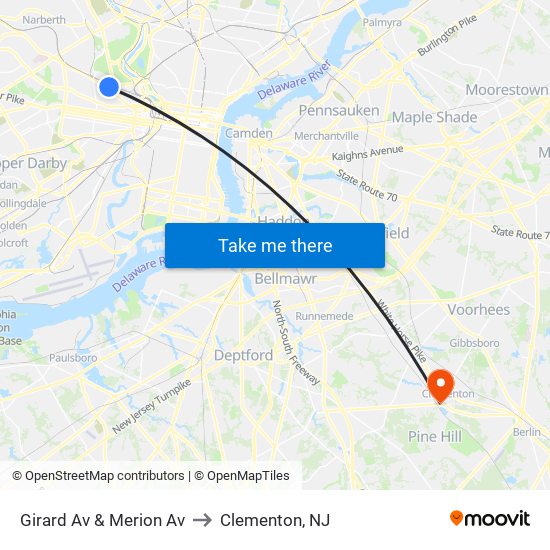 Girard Av & Merion Av to Clementon, NJ map