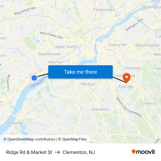 Ridge Rd & Market St to Clementon, NJ map