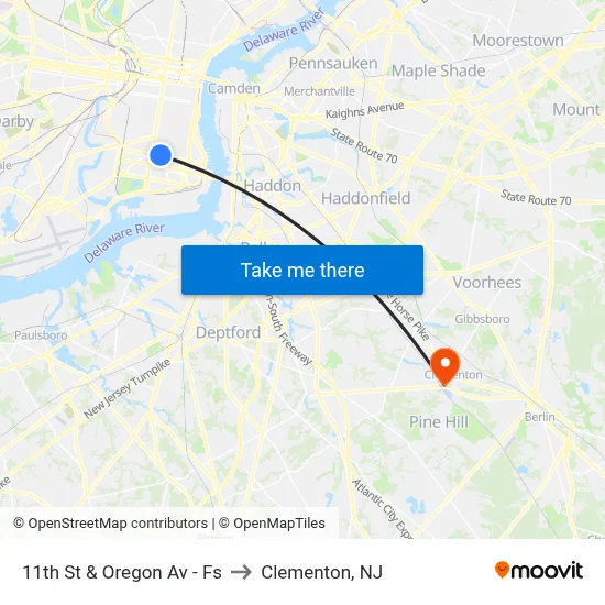 11th St & Oregon Av - Fs to Clementon, NJ map