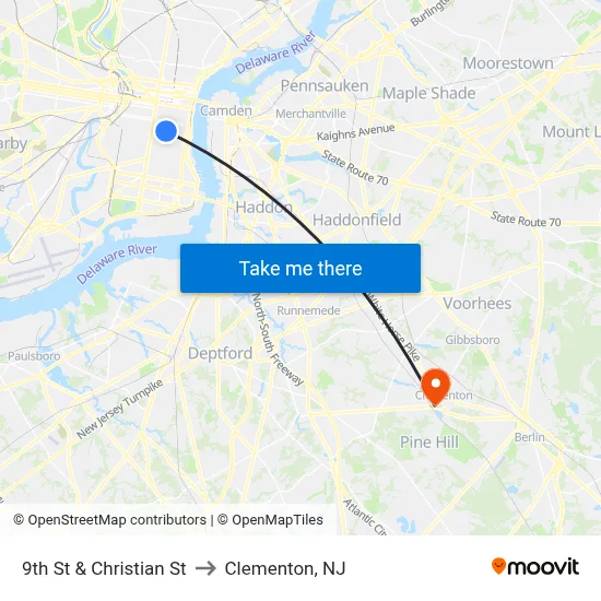 9th St & Christian St to Clementon, NJ map