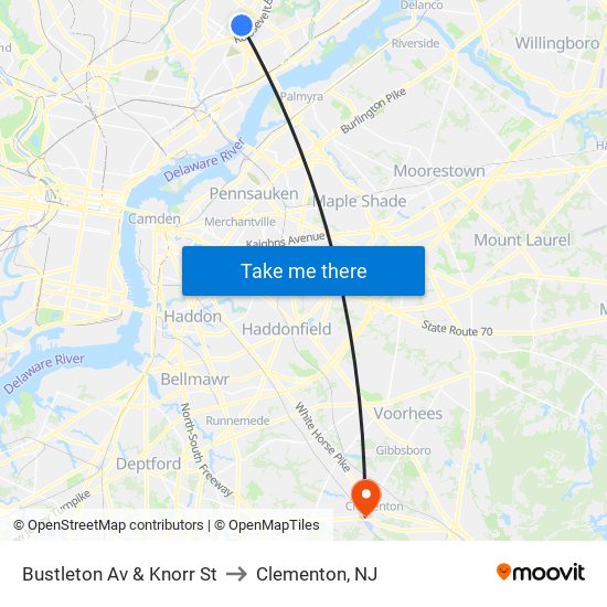 Bustleton Av & Knorr St to Clementon, NJ map