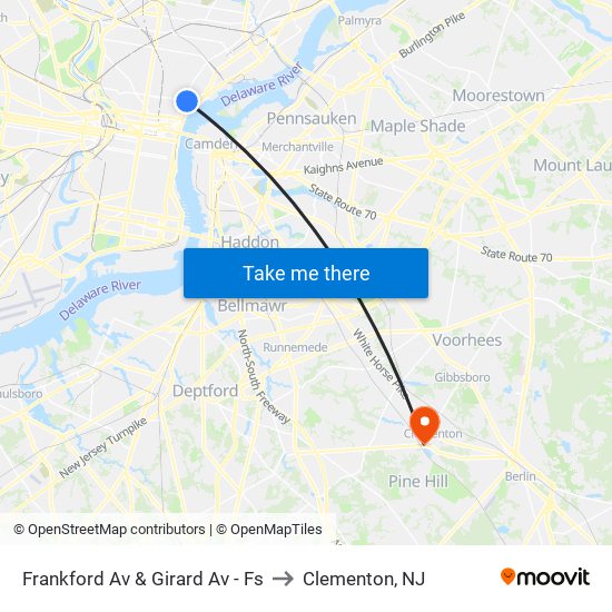 Frankford Av & Girard Av - Fs to Clementon, NJ map
