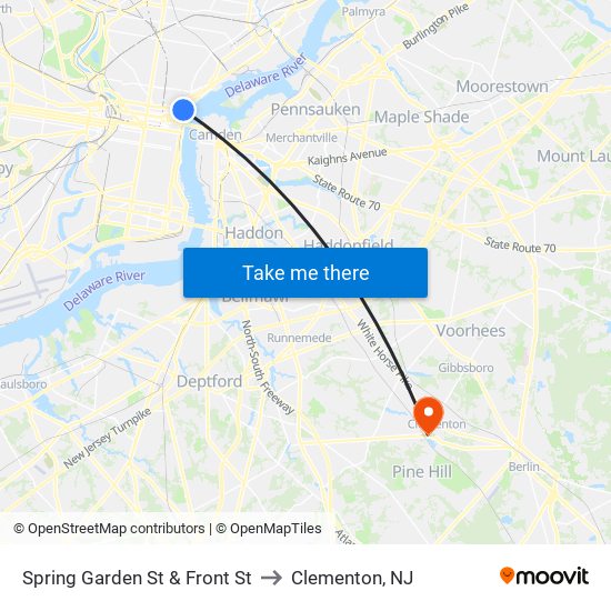 Spring Garden St & Front St to Clementon, NJ map