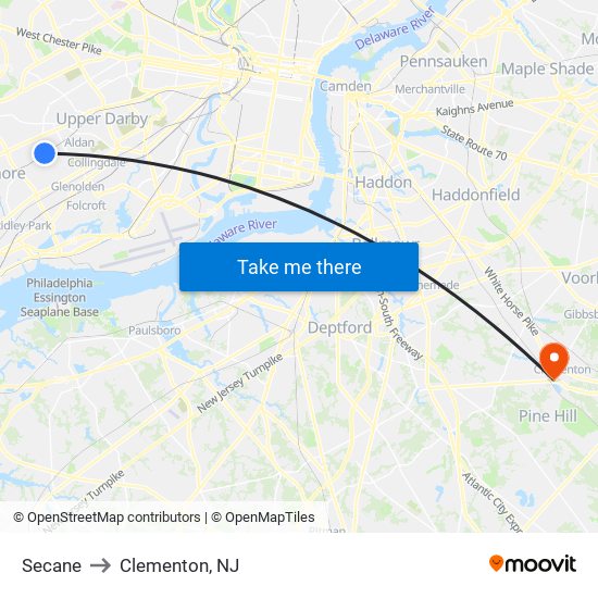 Secane to Clementon, NJ map