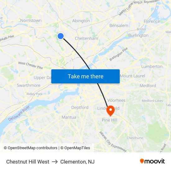 Chestnut Hill West to Clementon, NJ map