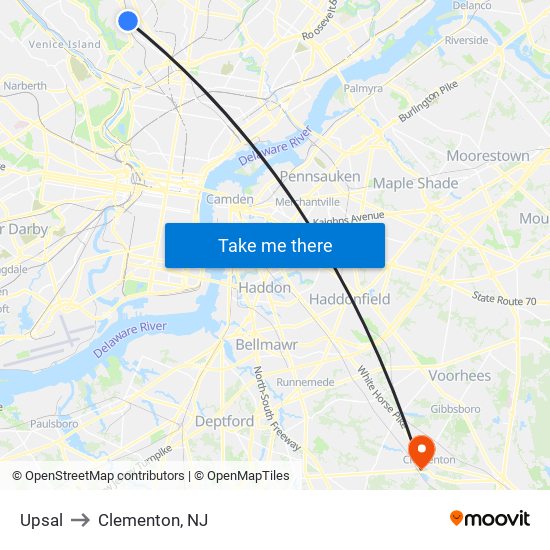 Upsal to Clementon, NJ map
