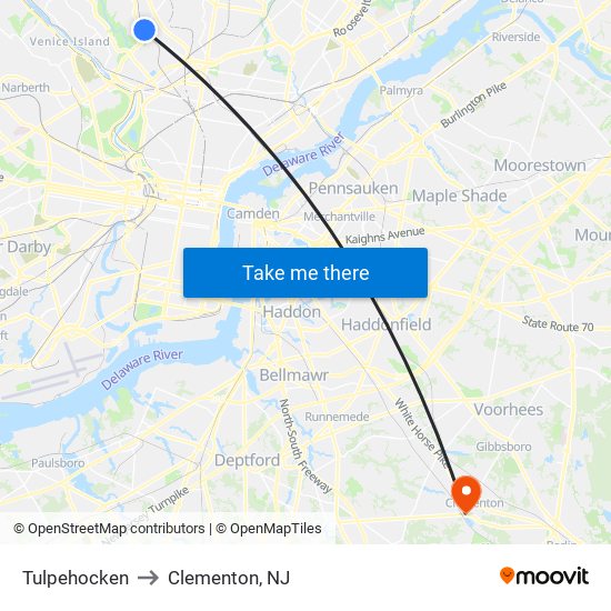 Tulpehocken to Clementon, NJ map