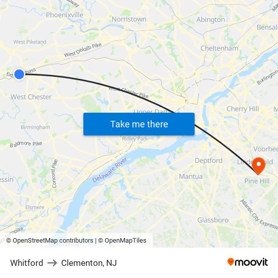 Whitford to Clementon, NJ map