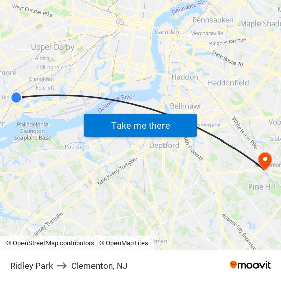 Ridley Park to Clementon, NJ map