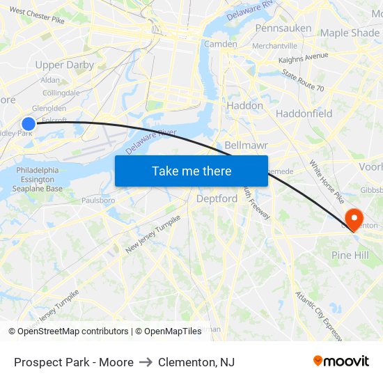 Prospect Park - Moore to Clementon, NJ map