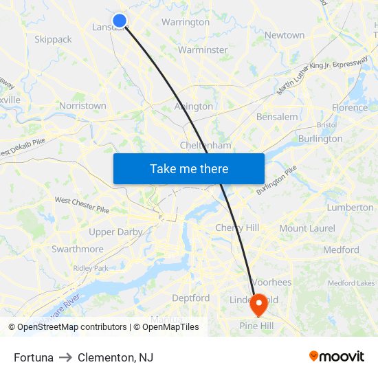 Fortuna to Clementon, NJ map