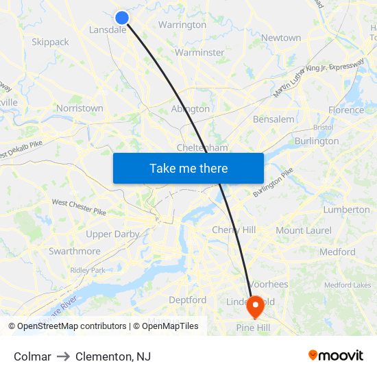 Colmar to Clementon, NJ map