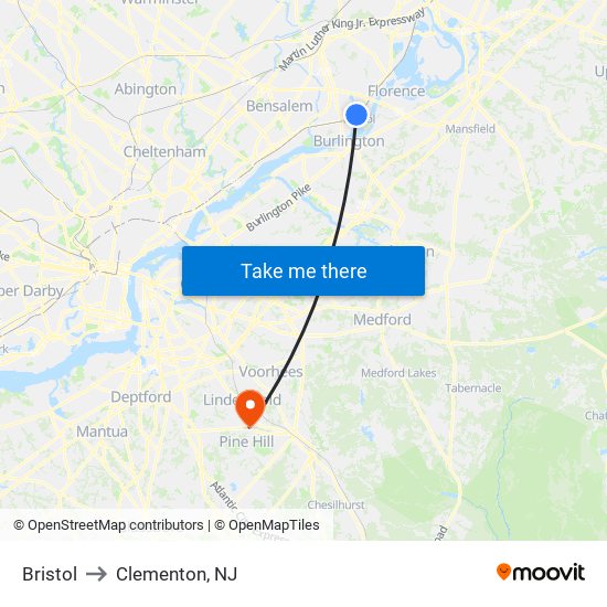 Bristol to Clementon, NJ map