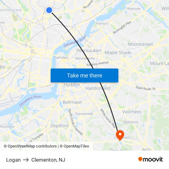 Logan to Clementon, NJ map
