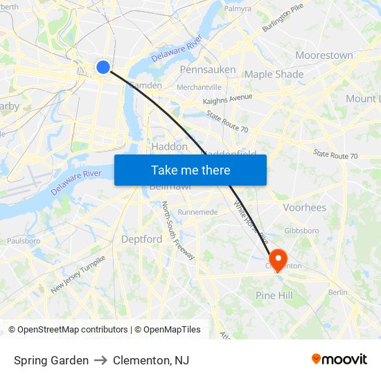 Spring Garden to Clementon, NJ map