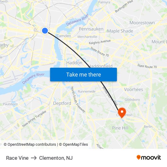 Race Vine to Clementon, NJ map
