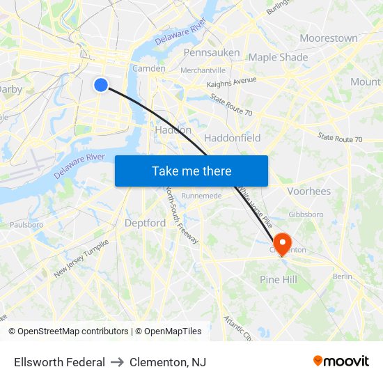 Ellsworth Federal to Clementon, NJ map