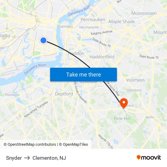 Snyder to Clementon, NJ map
