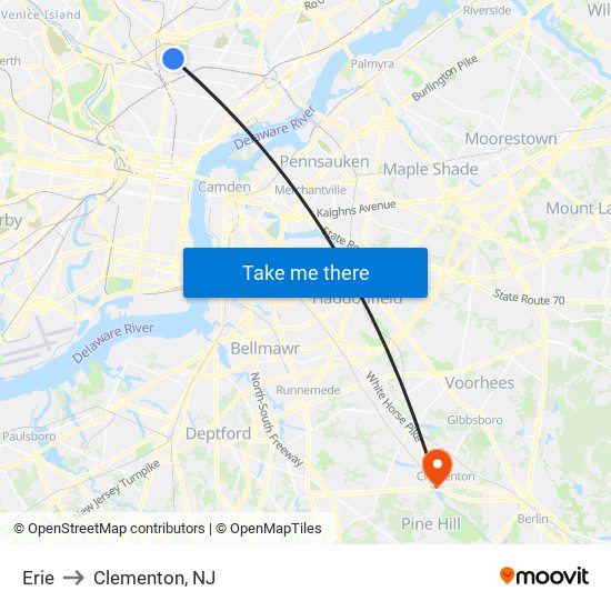 Erie to Clementon, NJ map